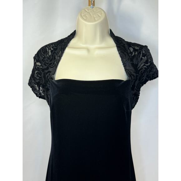 🖤 90’s Vintage Black Velvet Maxi Dress | Rose Devore Mesh | Goth-Glam Small 🖤 - Picture 4 of 13